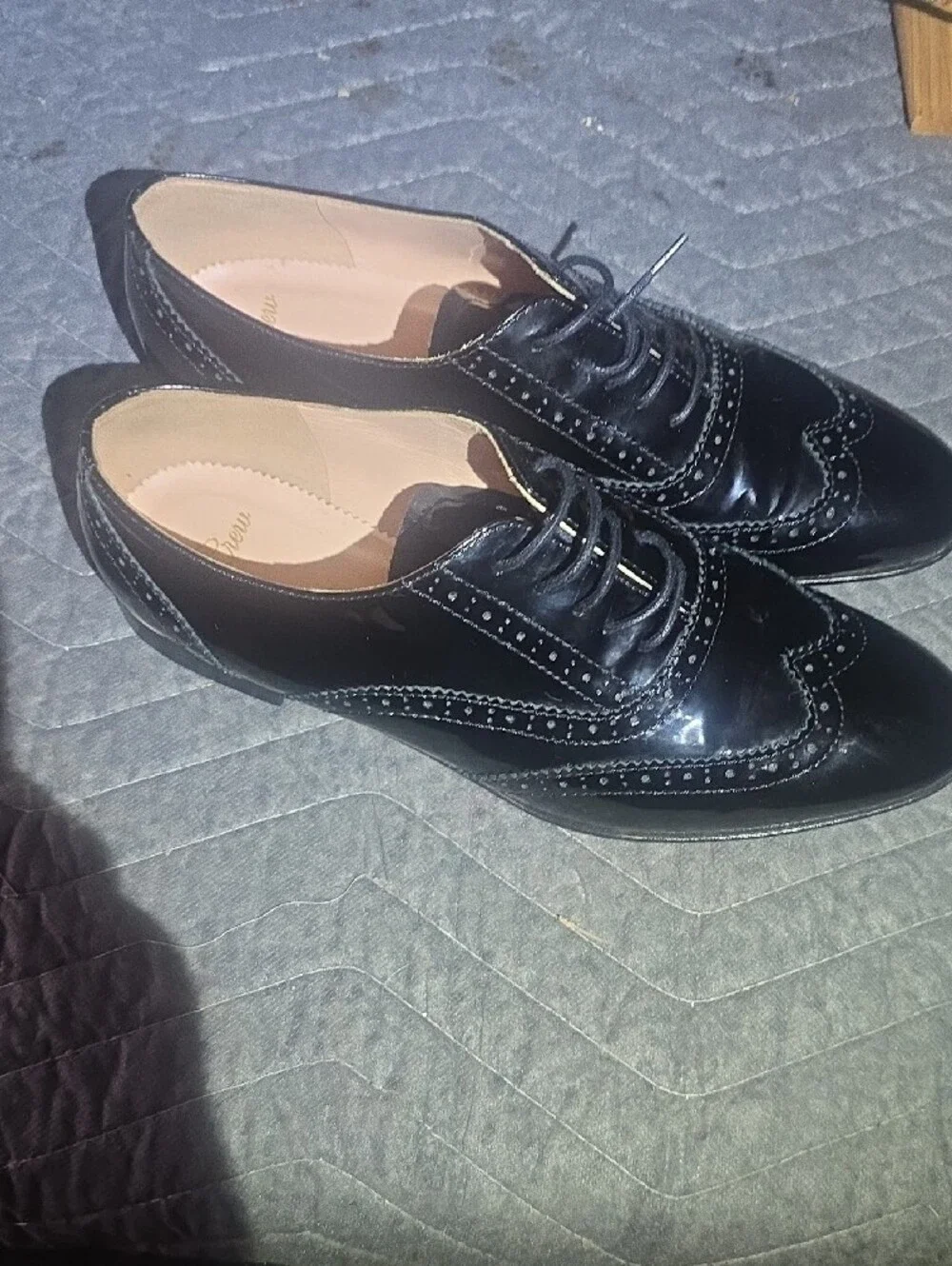 J. Crew Womans Black Patent Wingtip Oxfords